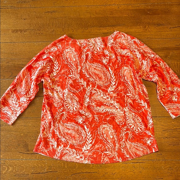 Talbots Orange and White Boxy sweater with 3/4 Sleeves - Picture 4 of 5